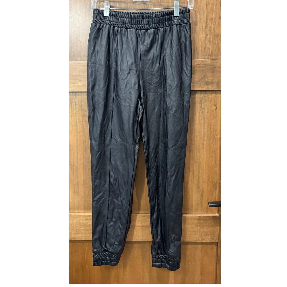 Do + Be Black Faux Leather Jogger Pants Front Seam Elastic Waist Cuffed Small